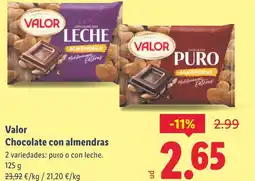 Lidl VALOR Chocolate con almendras oferta