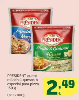HiperDino PRÉSIDENT queso rallado 4 quesos o especial para pizza oferta