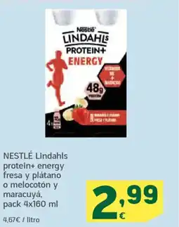 HiperDino NESTLÉ Lindahls protein+ energy fresa y plátano o melocotón y maracuyál oferta