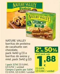 HiperDino NATURE VALLEY barritas de proteína de cacahuete con chocolate, barritas de avena y miel oferta