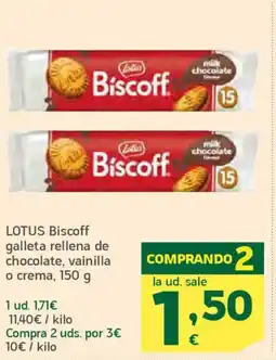 HiperDino LOTUS Biscoff galleta rellena de chocolate, vainilla o crema, oferta