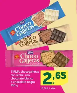 HiperDino TIRMA chocogalletas con leche, con chocolate blanco o chocolate negro oferta