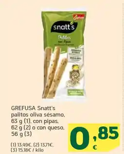 HiperDino GREFUSA Snatt's palitos oliva sésamo con pipas o con queso oferta