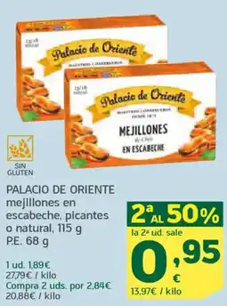 HiperDino PALACIO DE ORIENTE mejillones en escabeche, picantes o natural oferta
