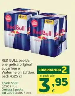 HiperDino RED BULL bebida energética original, sugarfree o Watermelon Edition oferta