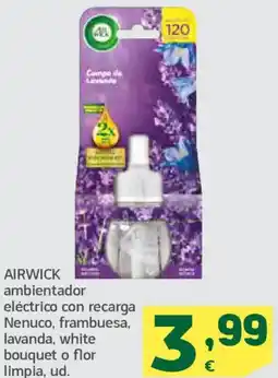 HiperDino AIRWICK ambientador eléctrico con recarga Nenuco, frambuesa, lavanda, white bouquet o flor limpia oferta