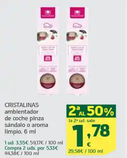 HiperDino CRISTALINAS ambientador de coche pinza sándalo o aroma limpio oferta