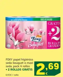 HiperDino FOXY Papel higiénico seda bouquet o maxi seda, pack 4 rollos + 2 rollos gratis oferta