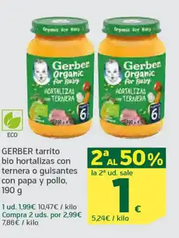 HiperDino GERBER tarrito bio hortalizas con ternera o guisantes con papa y pollo oferta