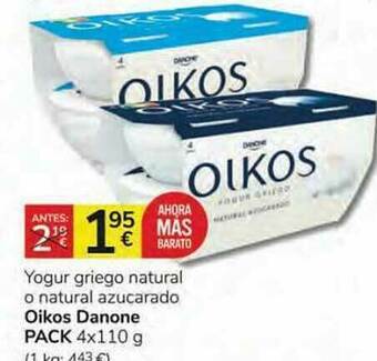Consum Yogur Griego Natural O Natural Azucarado Oikos Danone Pack oferta