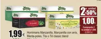 FROIZ 2a Unidad -50% Homimans Manzanilla Manzanilla Con Anis Menta-poleo Tila O Té Classic Blend oferta