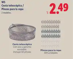 Lidl W5 Cesta telescópica / Pinzas para la ropa oferta