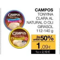 Plusfresc CAMPOS Tonyina clara al natural o oli girasol oferta