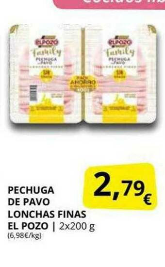 Supermercados MAS Pechuga De Pavo Lonchas Finas El Pozo oferta