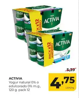 Alimerka ACTIVIA Yogur natural 0% o edulcorado 0% m.g oferta