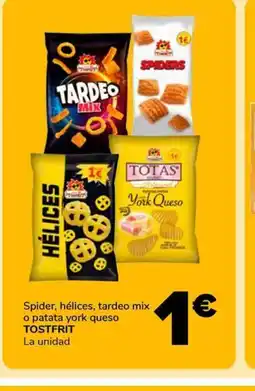 Supeco TOSTFRIT Spider, hélices, tardeo mix o patata york queso oferta