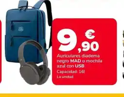 Supeco Auriculares diadema negro MAD o mochila azul con USB oferta