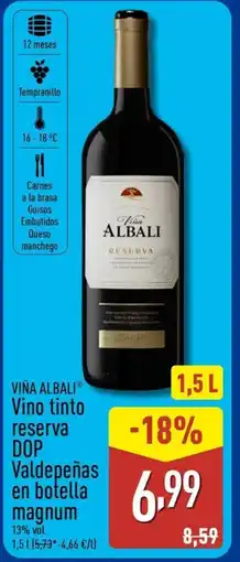 ALDI VINA ALBALI Vino tinto reserva DOP Valdepeñas en botella oferta