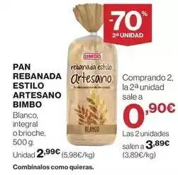 El Corte Inglés Bimbo - pan rebanada estilo artesano oferta