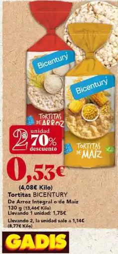 Gadis BICENTURY Tortitas De Arroz Integral o de Maíz oferta