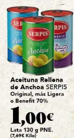 Gadis SERPIS Aceituna Rollona do Anchoa Original, más Ligera o Benefit 70% oferta
