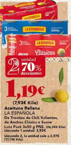Gadis LA ESPAÑOLA Aceituna Rollona De Trocitos de Chili Valientes, de Anchoa Clásica o Suave oferta