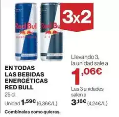 El Corte Inglés Red bull - en todas las bebidas energeticas oferta