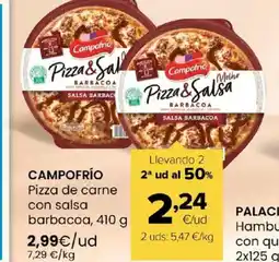 Autoservicios Familia CAMPOFRÍO Pizza de carne con salsa barbacoa oferta