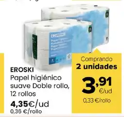 Autoservicios Familia EROSKI Papel higiénico suave Doble rollo, 12 rollos oferta