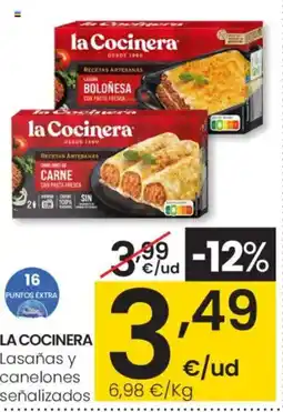Eroski LA COCINERA Lasañas y canelones señalizados oferta