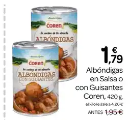 Supermercados El Jamón COREN Albóndigas en Salsa o con Guisantes oferta
