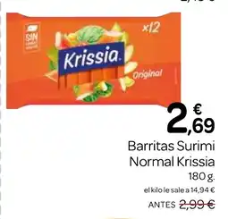 Supermercados El Jamón KRISSIA Barritas Surimi Normal oferta