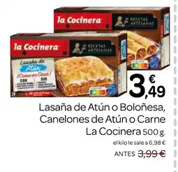Supermercados El Jamón LA COCINERA Lasaña de Atún o Boloñesa, Canelones de Atún o CarnComo en Casal oferta