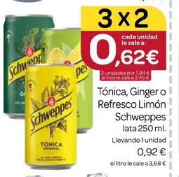 Supermercados El Jamón SCHWEPPES Tónica, Ginger o Refresco Limón oferta