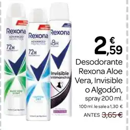 Supermercados El Jamón Desodorante Rexona Aloe Vera, Invisible o Algodón oferta