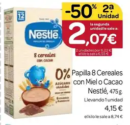 Supermercados El Jamón Papilla 8 Cereales con Miel o Cacao Nestlé oferta