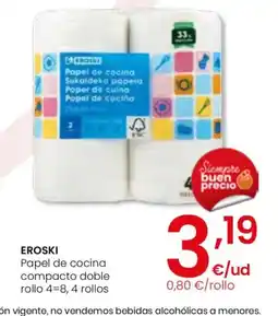 Eroski EROSKI Papel de cocina compacto doble rollo 4-8, 4 rollos oferta