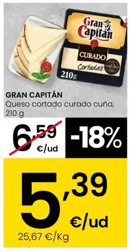 Eroski GRAN CAPITÁN Queso cortado curado cuña oferta