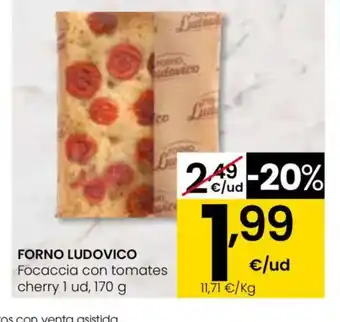 Eroski FORNO LUDOVICO Focaccia con tomates cherry oferta