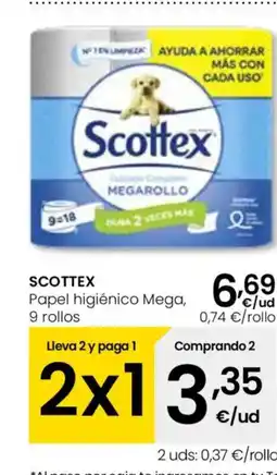 Eroski SCOTTEX Papel higiénico Mega 9 rollos oferta