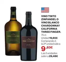 Supercor VINO TINTO ZINFANDEL O VINO BLANCO CHARDONNAY CALIFORNIA THREE FINGER. oferta
