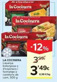 Caprabo La cocinera - lasanya bolonyesa o d'espinacs i formatge o canelons de carn oferta