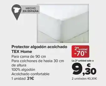 Tex home - protector algodon acolchado