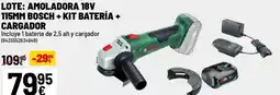 Brico Depôt Lote: amoladora 18v 115mm bosch + kit batería + cargador oferta