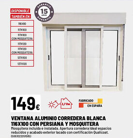 Brico Depôt Ventana aluminio corredera blanca 116x100 con persiana y mosquitera oferta