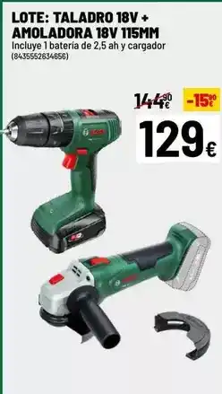 Brico Depôt Lote: taladro 18v + amoladora 18v 115m oferta