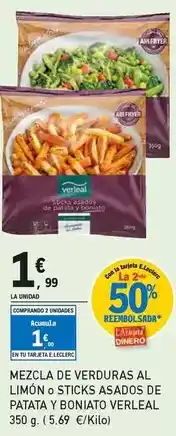E.Leclerc Verleal - mezcla de verduras al limón o sticks asados de patata y bonito oferta