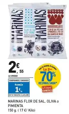 E.Leclerc Marinas flor de sal, oliva o pimienta oferta