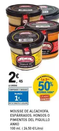 E.Leclerc Anko - mousse de alcachofa, esparragos, hongos o pimientos del piquillo oferta