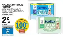 E.Leclerc Scottex - papel higiénico húmedo adulto, junior, 74 unidades, dermo o sensitive, 66 undiades oferta